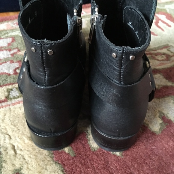 CARTEL Frye Black Leather Harness Moto Civil War Ankle Zip Boots 8 M - Picture 3 of 6